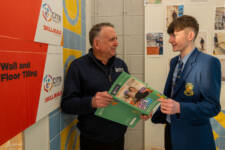 Conor Faulkner from Loreto, Coleraine, gets some careers advice from David McCay, Lecturer in Floor and Wall Tiling, at the NWRC Apprenticeship Showcase at Greystone campus.